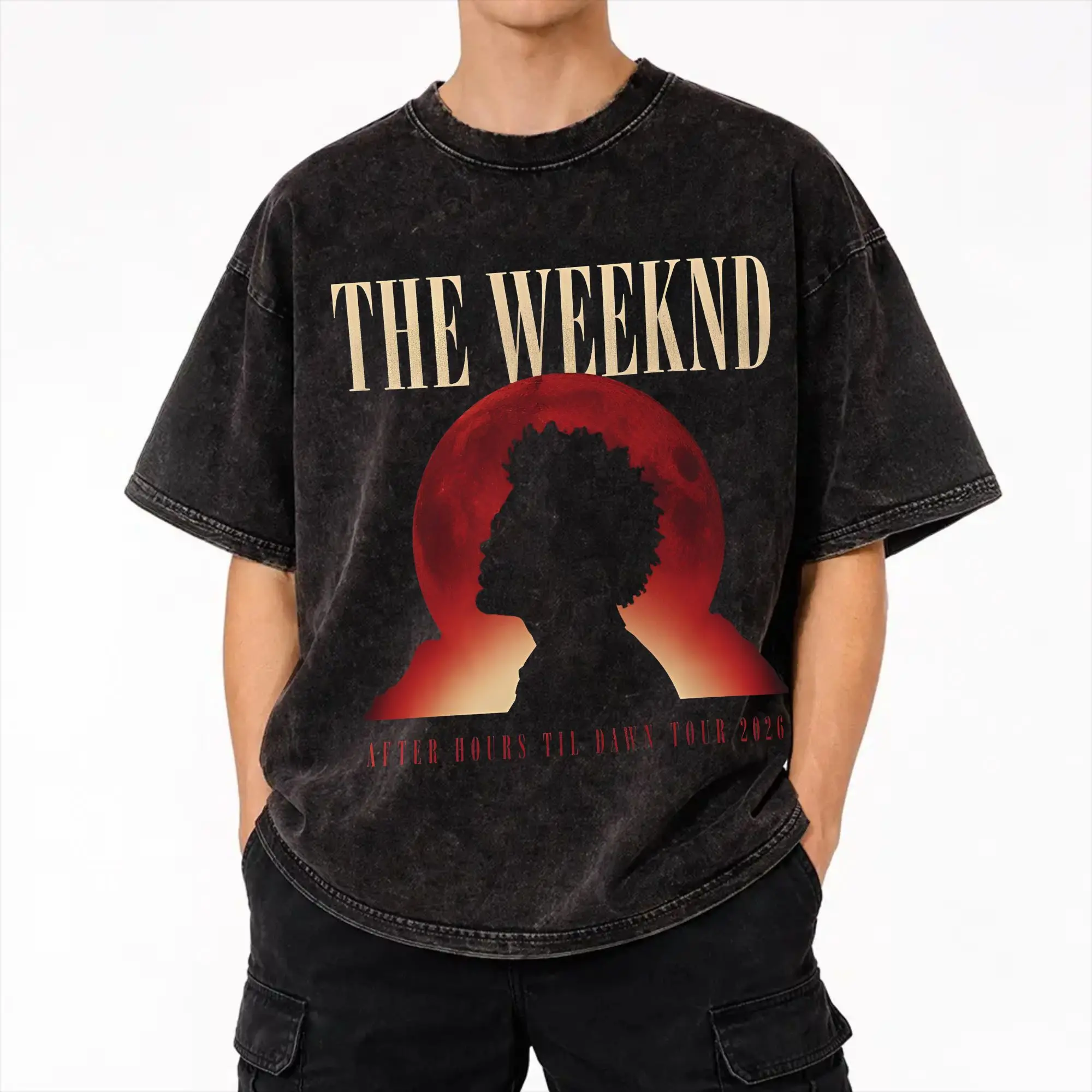 The Weeknds After Hours til Dawn Stadium Tour 2026  Washed T Shirt Streetwear Hip Hop Vintage T-Shirts  Tees for Men Women