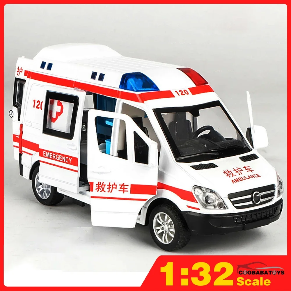 

Scale 1/32 Ambulance With Sound Light Metal Diecast Alloy Toys Cars Model for Boys Children Kids Vehicles Hobby and Collection