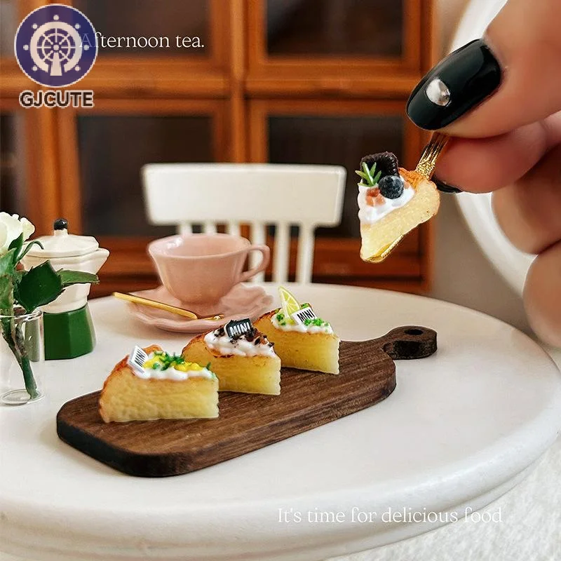 1 Stuks Poppenhuis Keuken Meubels Accessoires 1/12 Poppenhuis Miniatuur Baskische Taart Brood DIY Dessert Mini Voedsel Crème Dessert