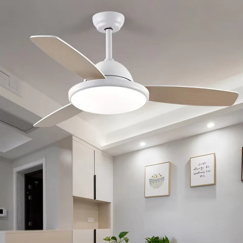 Simple Creative Ceiling Fan with Light 42inch 52inch Quiet Wooden Ceiling Fan for Bedroom Living Room