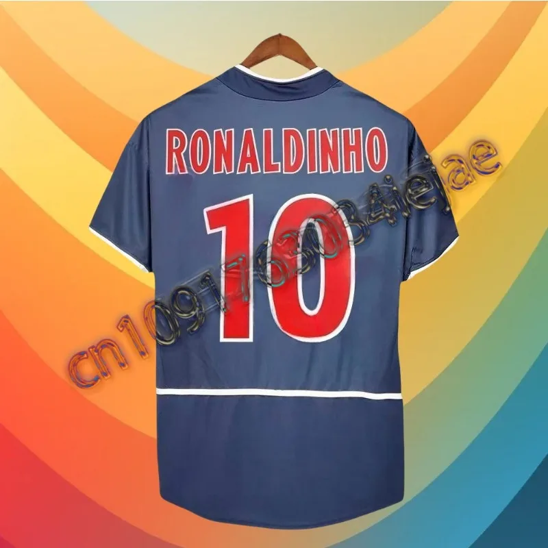 Maglia da calcio retrò domestica Ronaldinho 02 03 PSG con maglia da calcio commemorativa a maniche corte con logo Ronaldinho