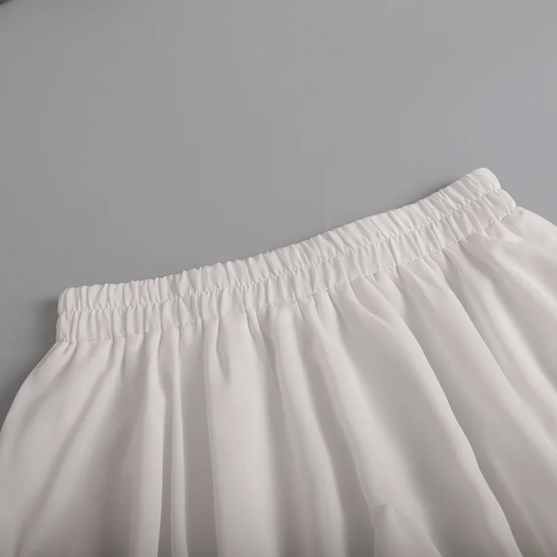 Women's Summer White Mini Skirt High Waist A-Line Vintage Ruffle Tennis Style Black Elastic Waist Cute Ruffle Short Skirts