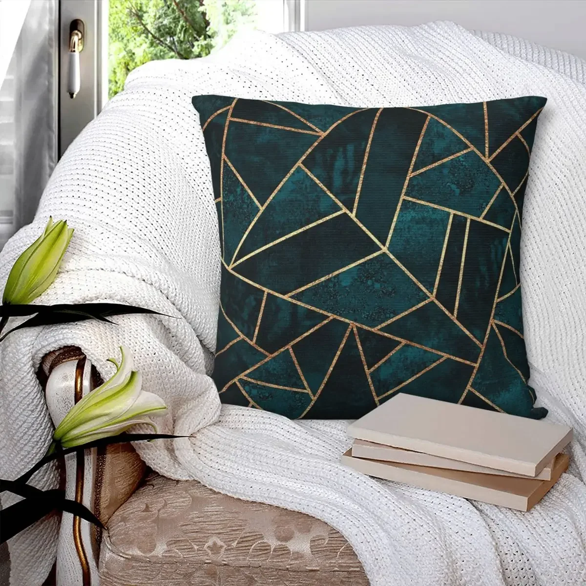 Deep Teal Stone Pillowcase Polyester Pillows Cover Cushion Comfort Throw Pillow Sofa Decorative Cushions Used for Home Bedroom