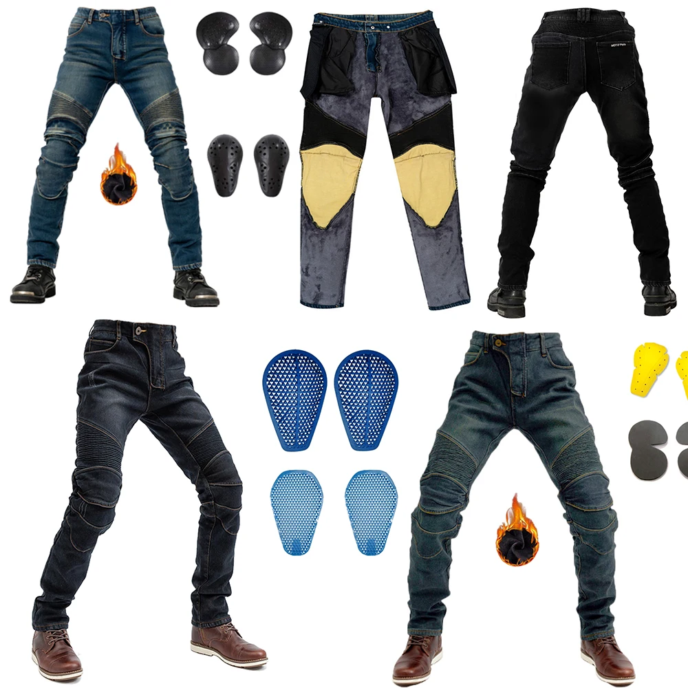 

LOMENG Motorcycle Pants Winter Motorcycle Riding Jeans Kevlr Wear Plus Velvet Men's Pants Trousers With Protection LM01