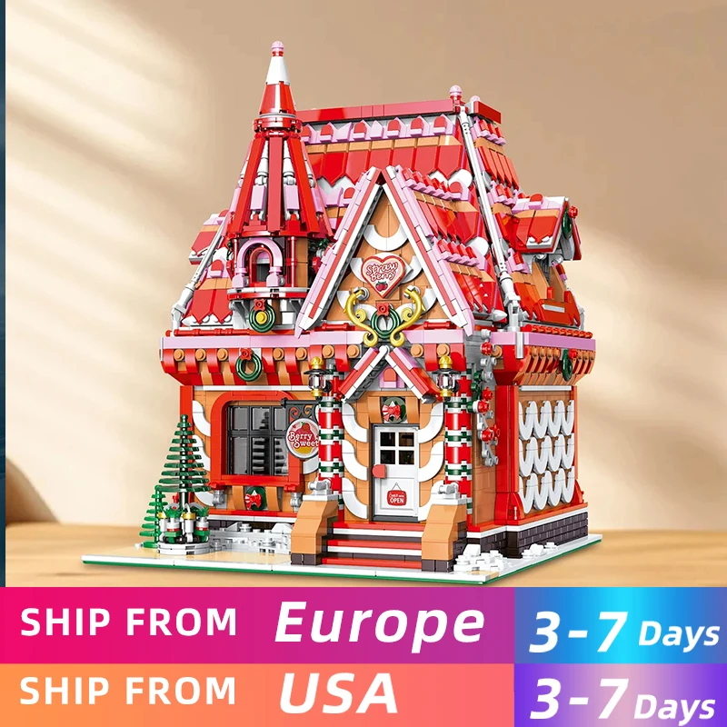 3938PCS Strawberry House Building Blocks City Street View Workshop Building Model Bricks Kids Educational DIY Toys Holiday Gift