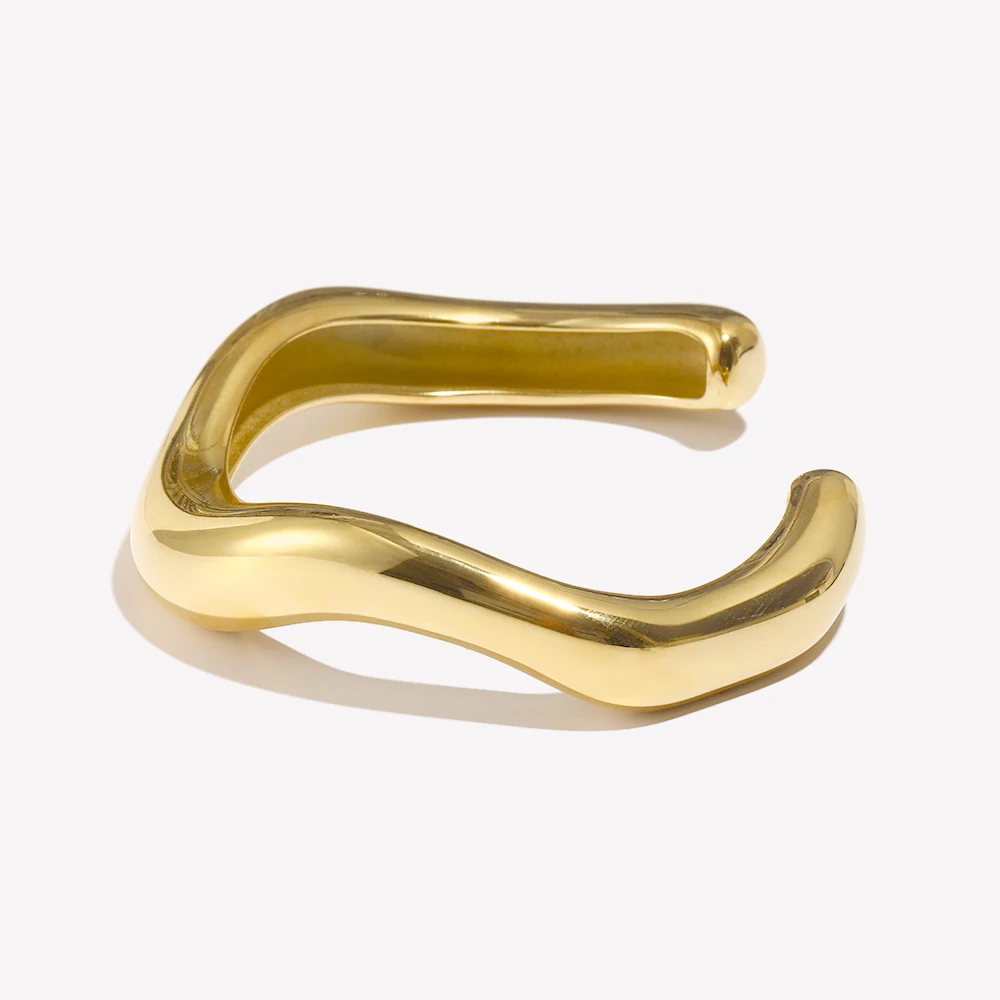 E.B.belle Exaggerated Irregular Liquid Wave Open Bracelet 18K Gold Plated Women\'s Hand Bracelets Stainless Steel Jewelry