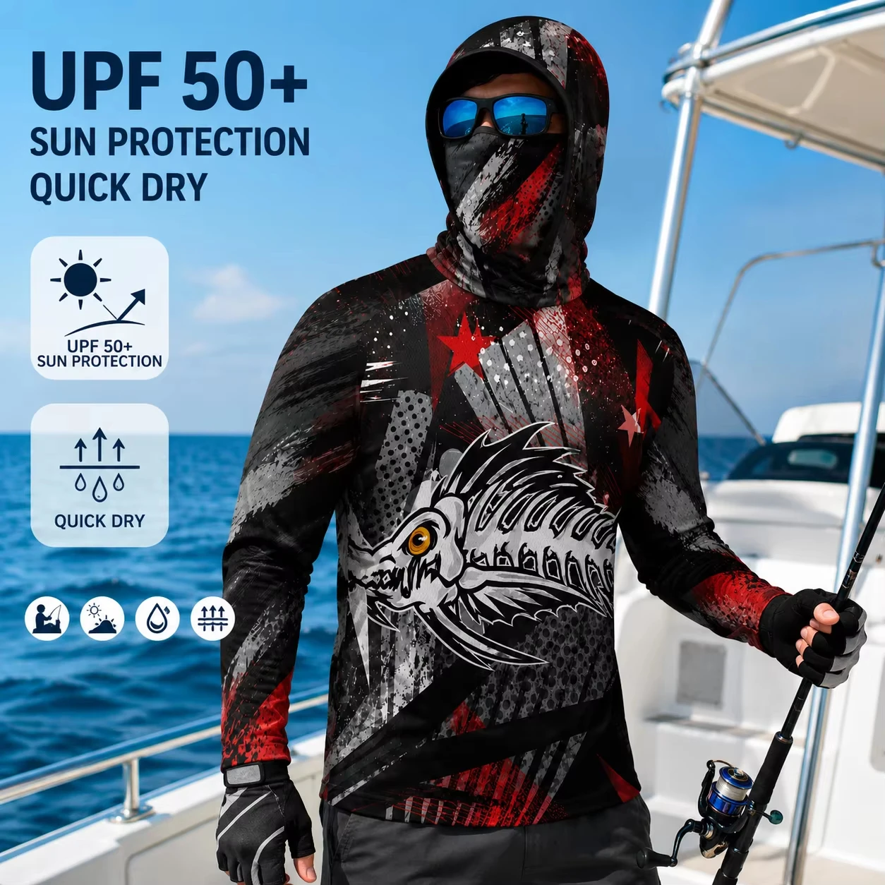 MALFC Men Hood Fishing Shirt long sleeve fishing t shirt uv protection Fishing Apparel
