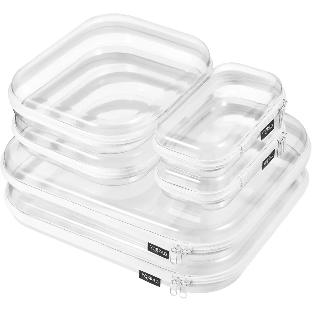 

Clear Hard Shell Crush-Proof Zipper Organizer Pouches TSA Travel Bags for Toiletries Electronics 3-Pack Multi Size