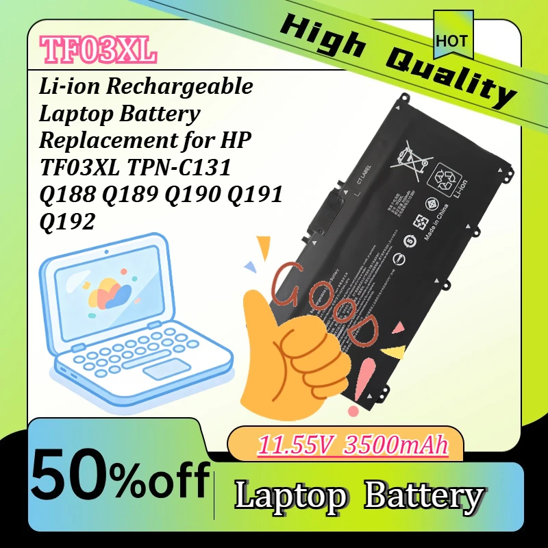 Li-ion Rechargeable Laptop Battery Replacement for HP TF03XL TPN-C131 Q188 Q189 Q190 Q191 Q192