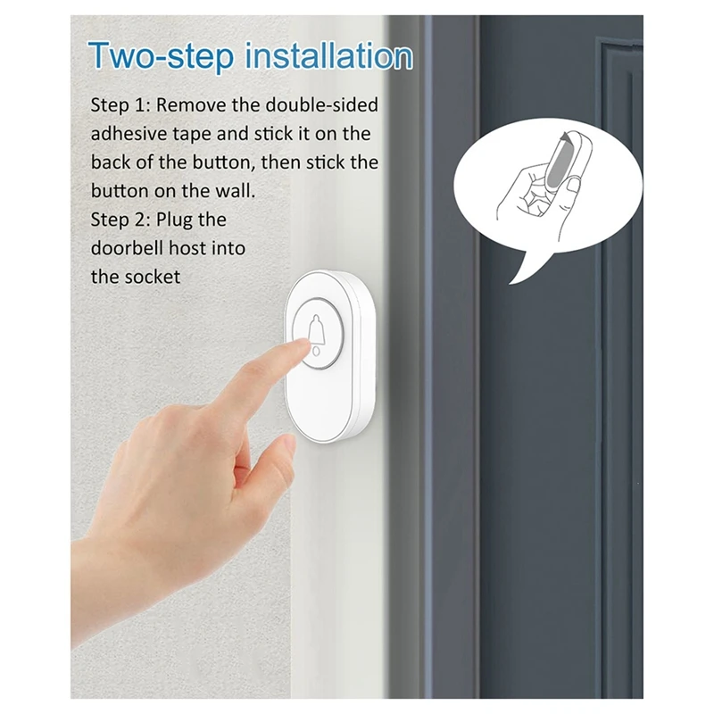 Wireless Doorbell 433MHz Waterproof Button Adjustable Volume 36 Melodies Ringtones Black Color Indicator Light Remind US-ABLA view 4