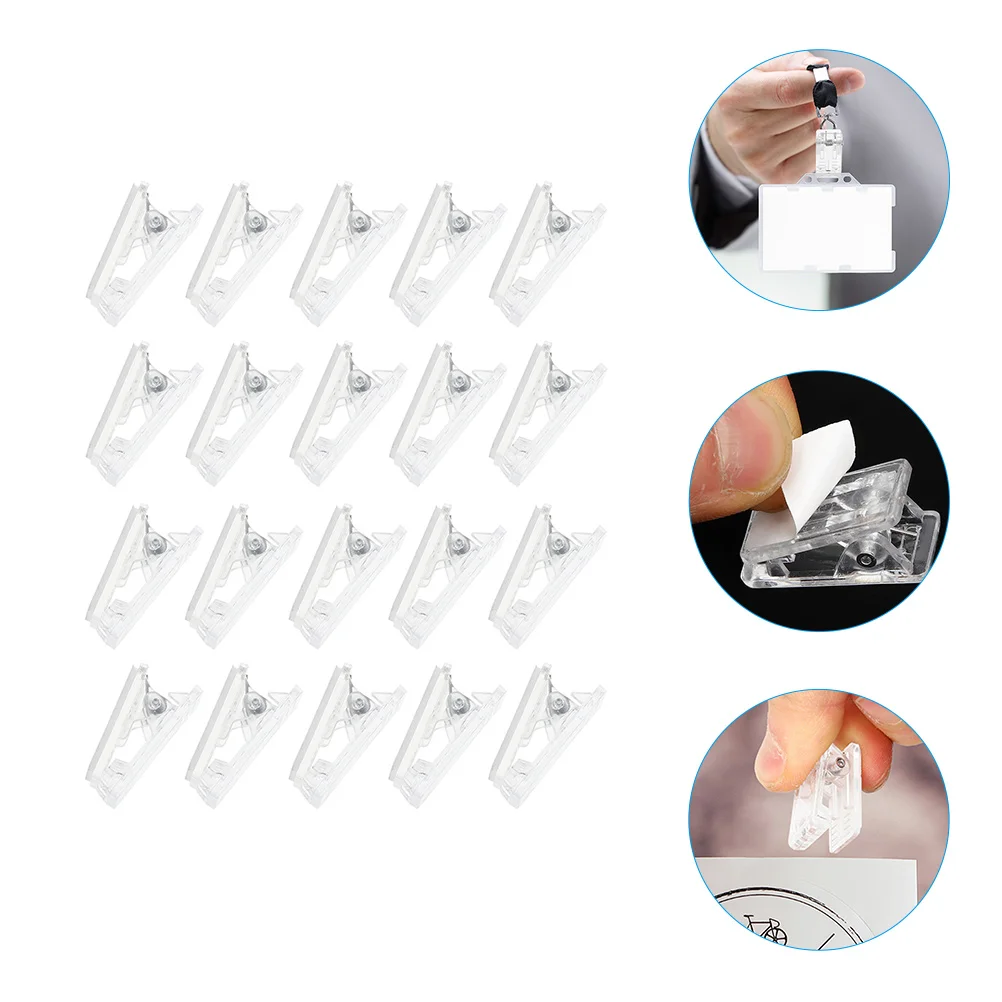 

20 Pcs Self-adhesive Clip Small Spring Clips Wall Badge Clamp Plastic Id Holders Name Cards