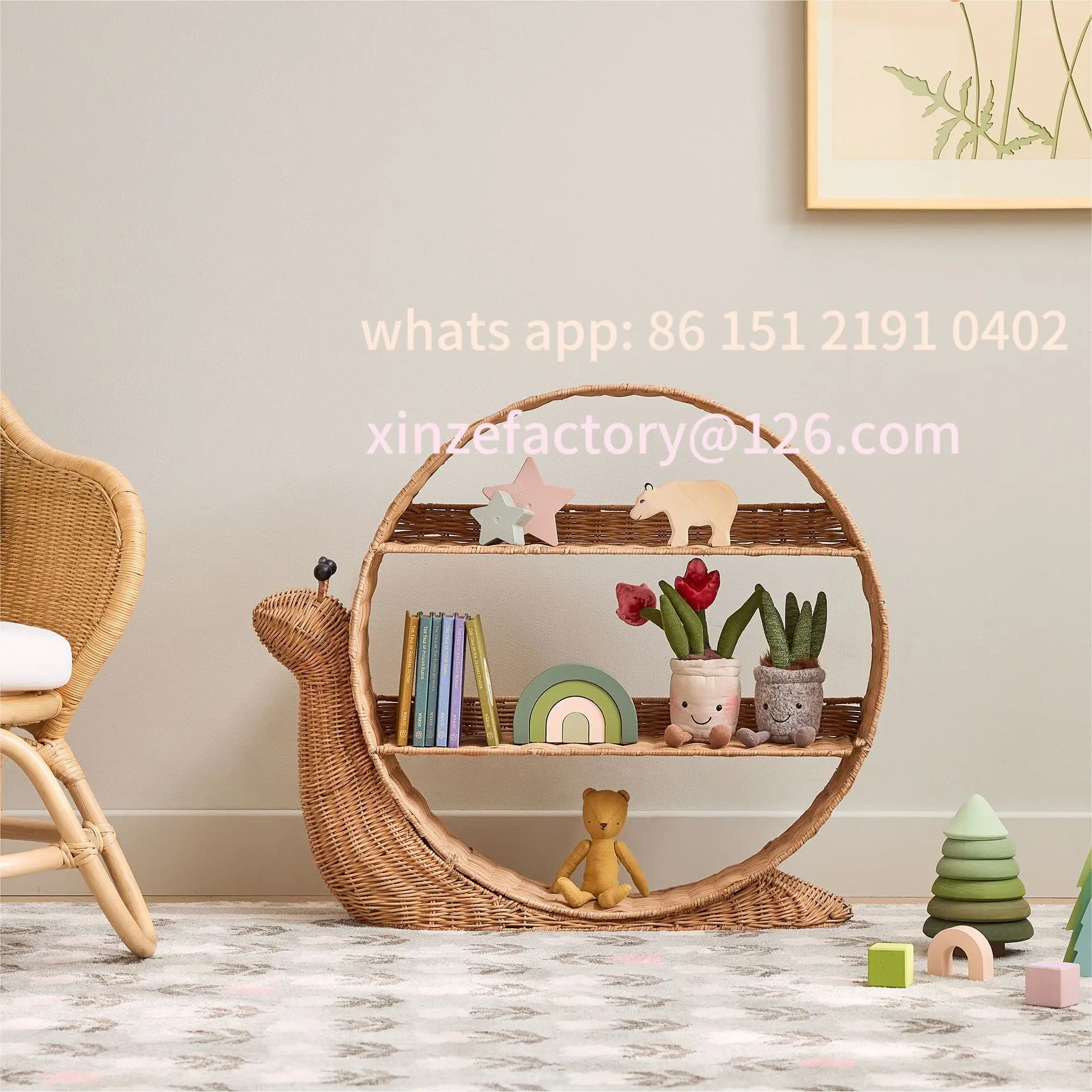 

Customizable rattan wall hanging rack wall hanging snail type decorative storage finishing rack Home finishing storage basket