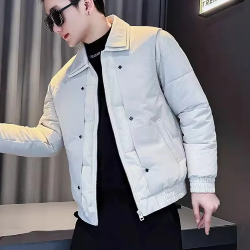 

Корейская модная зимняя куртка для мужчин, облегающая толстая и теплая повседневная деловая куртка с воротником в социальном стиле, уличная одежда, пальто-парка