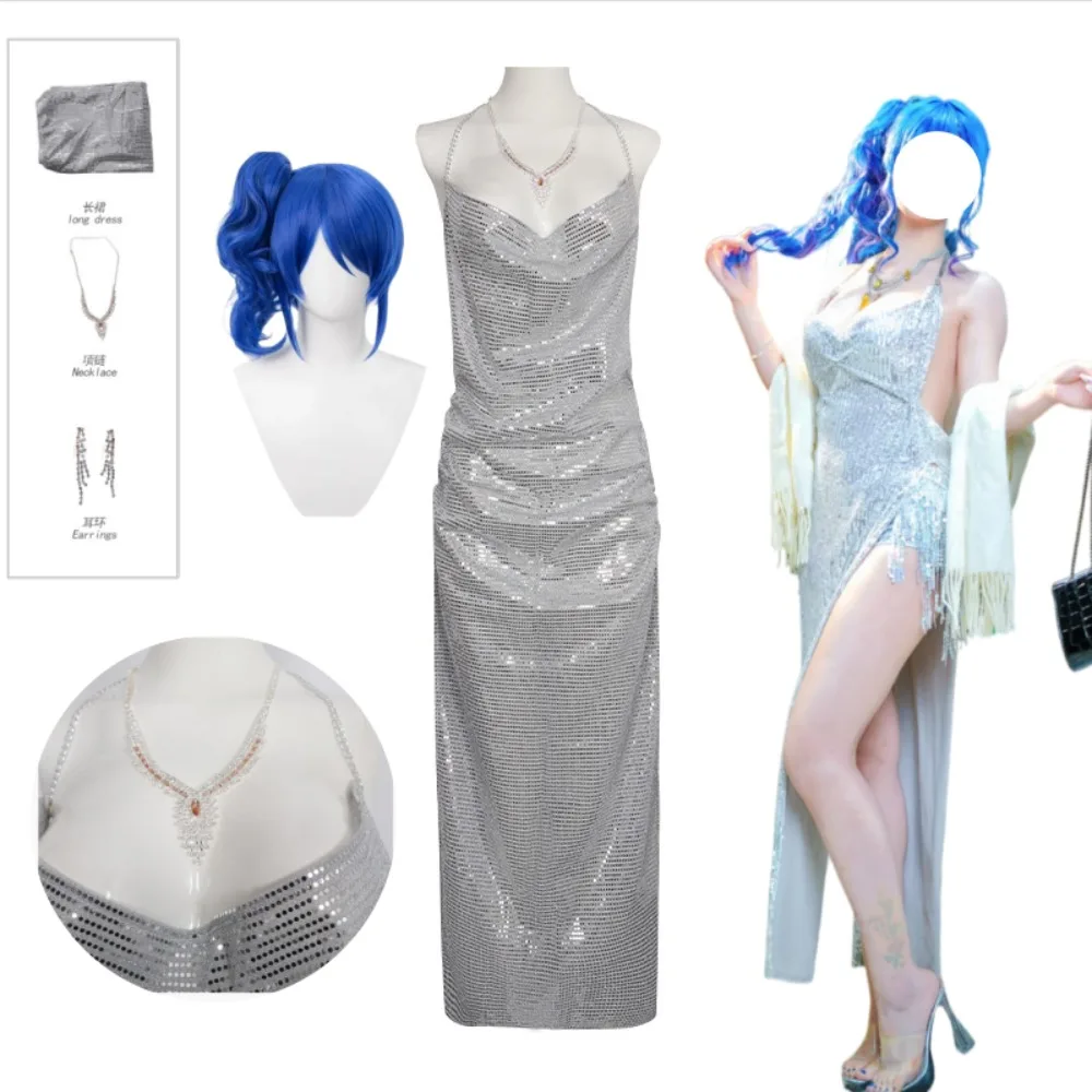 

Azur Lane St. Louis Same Style Sequin Long Dress Cosplay French Halter Slim Waist Adult Women Halloween Carnival Party Outfit