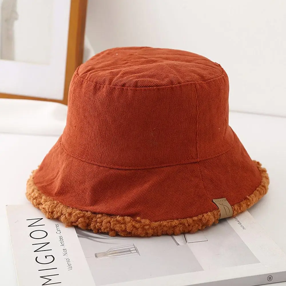 Lambswool Winter Bucket Hat Soft Warm Cold Weather Panama Hat Thickened Corduroy Beanies Cap for Casual, Trips, Sports, Skiing