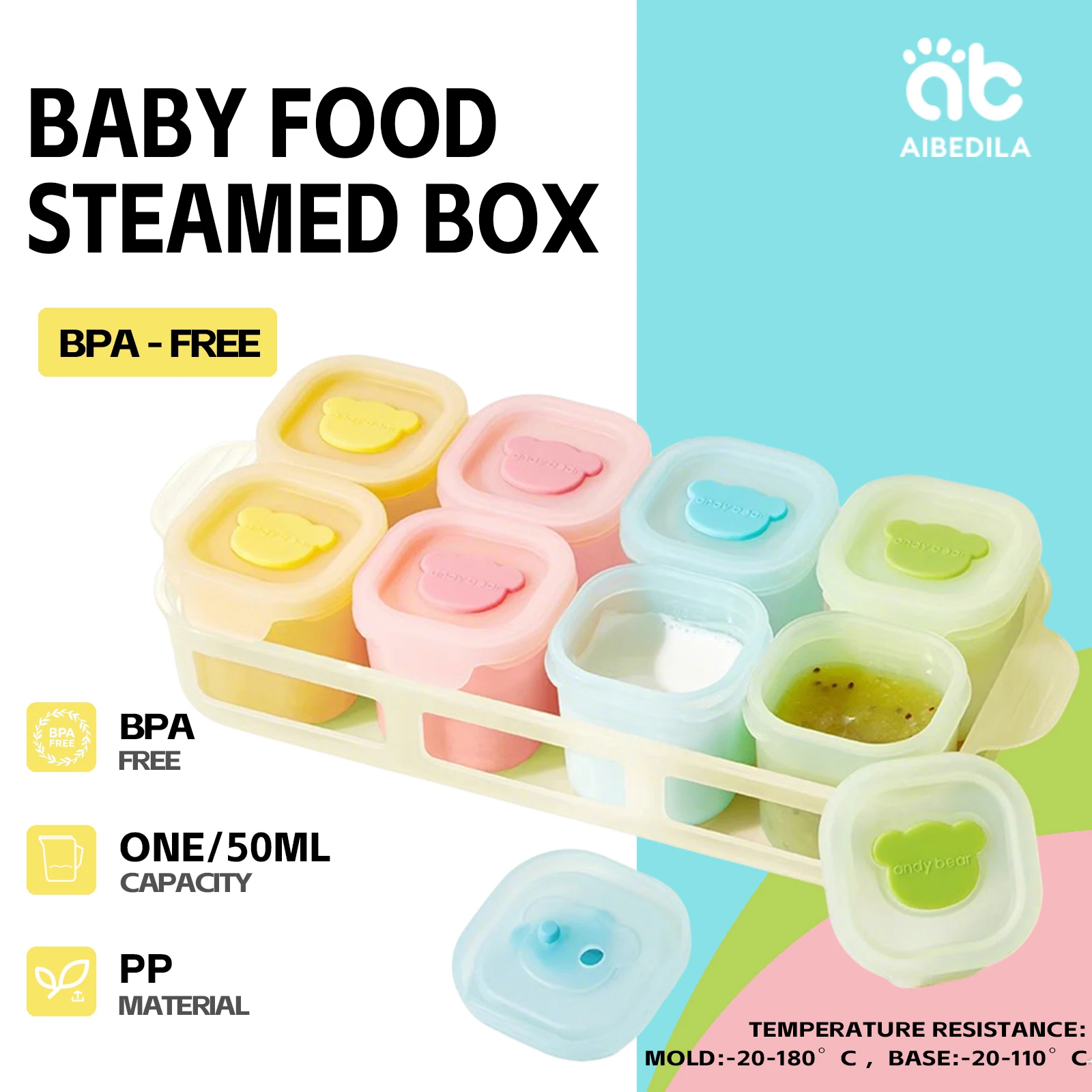 

AIBEDILA Baby Complementary Food Box Steamed Cake Mold Detachable Ice Tray Children Complementary Food Heatable Box With Lid
