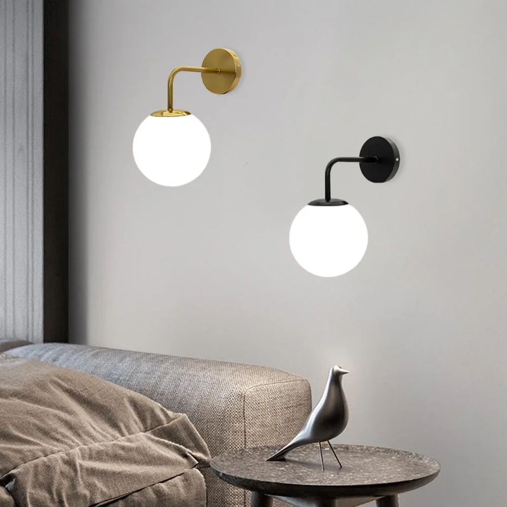 Modern Wrought Iron Wall Lamp with Plastic Ball Lampshade for Restaurant Living Room Bedside Stairs Bathroom And Mirror Lighting