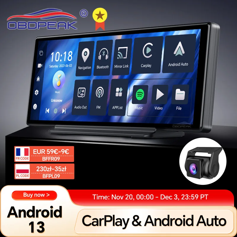 

T30 10,26 AI-экран Видеорегистратор Android 13, система Carplay Android AUTO 5G WIFI GPS-навигация Зеркало заднего вида Видеорегистратор