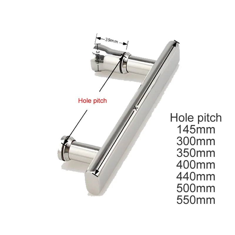 304 Stainless Steel Shower Single Handle Bathroom Glass Doors Handle Mirror Surface Hole Pitch 145mm 300mm 350mm 400mm 500mm