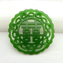 Natural Green Jade Pendant Necklace Double-sided Hollow Carved Charm Jadeite Jewelry Fashion Amulet Gifts for Women Men