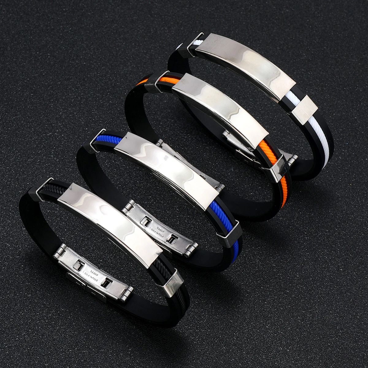 Fashion jewelry vintage Black Rubber Wristband Silicone Stainless Steel Men Bracelets Bangles for Women Pulseras Hombre