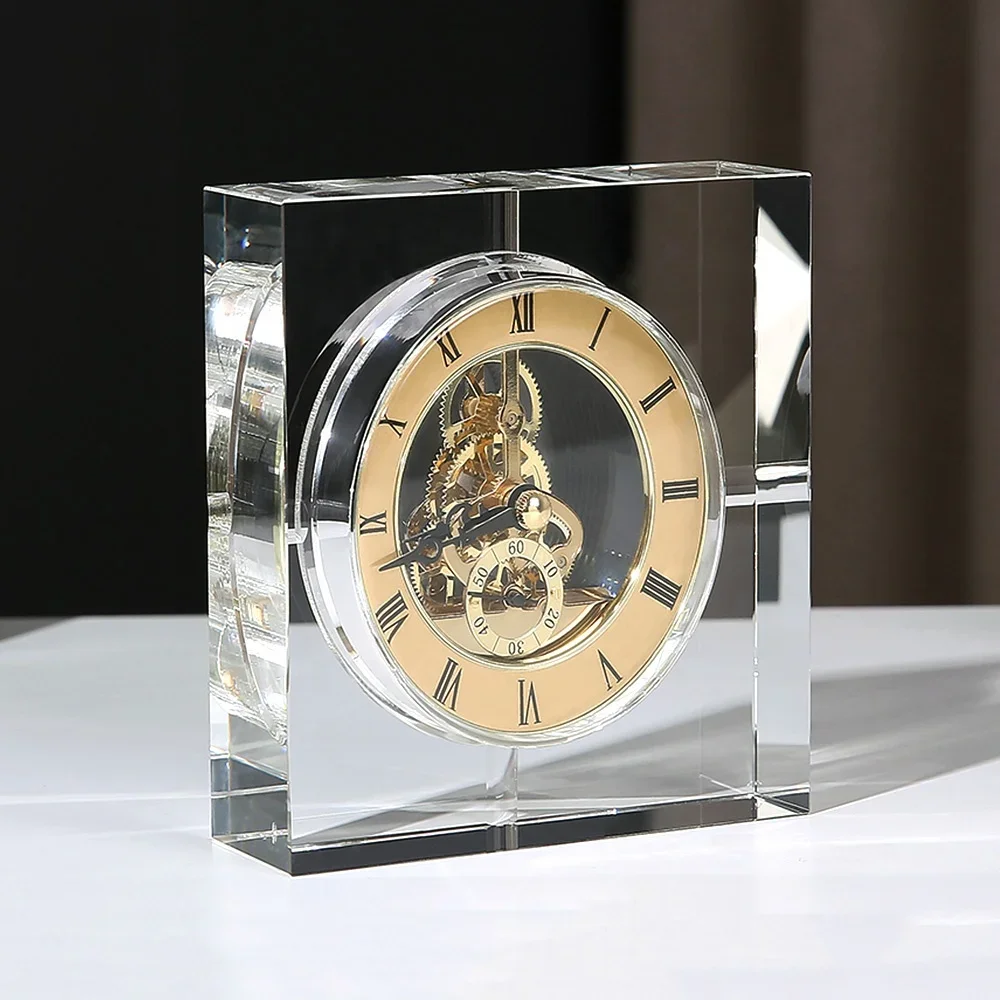 Custom Logo Crystal Table Clock DIY Desk Ornaments Mini Glass Desktop Clocks For Home Wedding  Favor Guest Gift Souvenirs