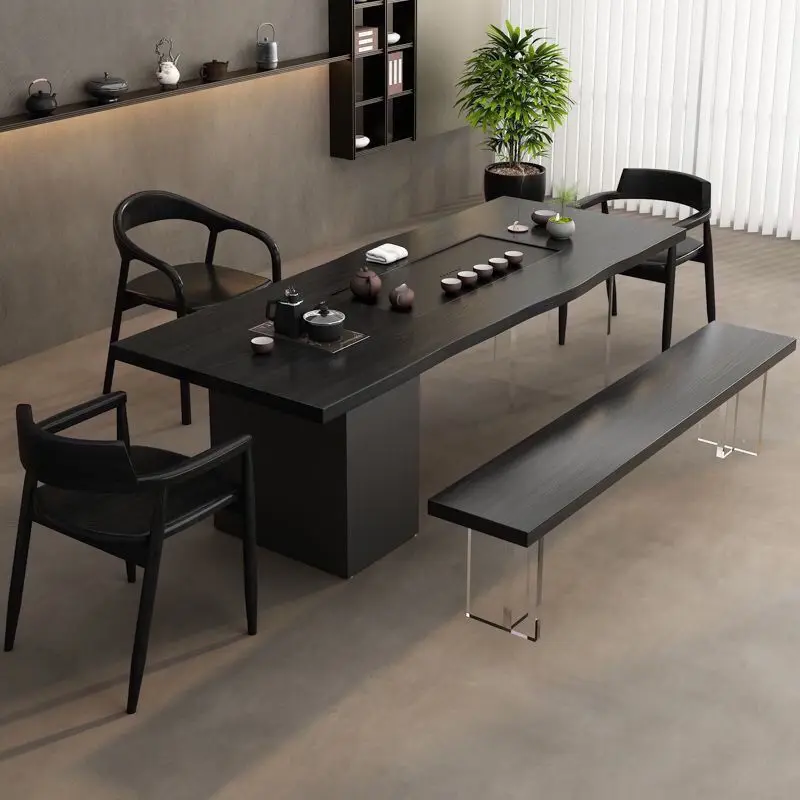 Casa, mesa de chá integrada, carbonizada, madeira maciça, combinação, moderna, simples