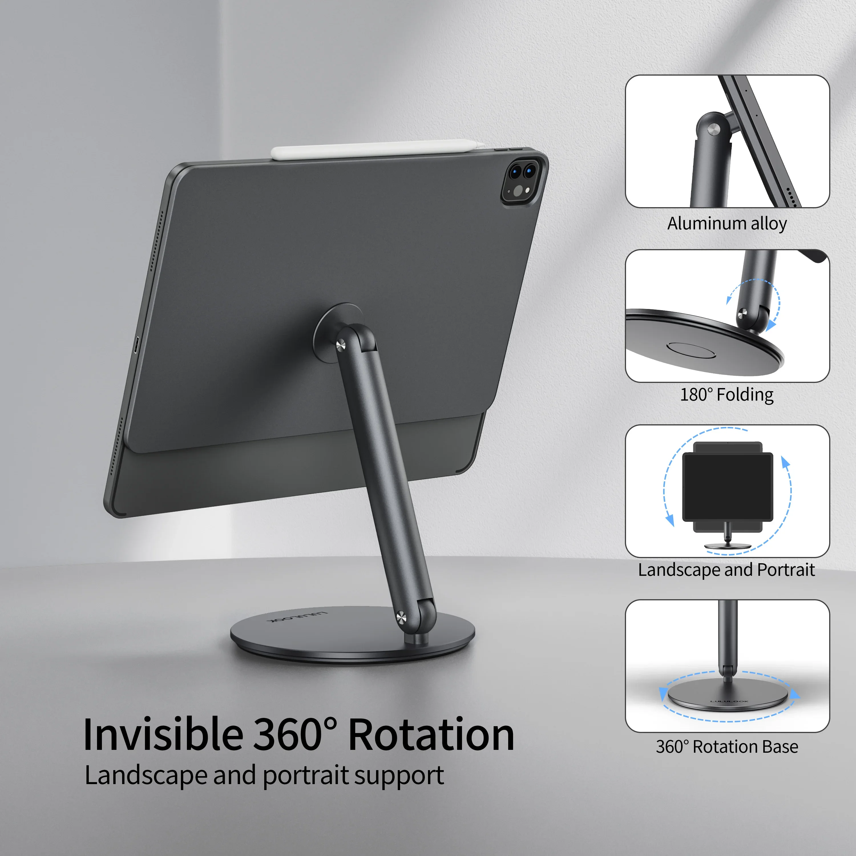 

For Magnetic Stand For iPad Pro,360° Rotation Base Adjustable Foldable Holder For iPad Pro 12.9/11 M4 iPad Air M2 5/4th