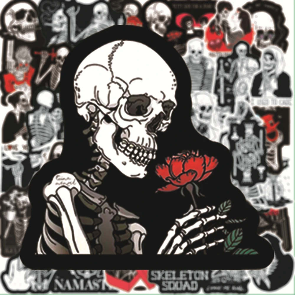 10/30/50PCS Romantic Gothic Red Black Skeleton Love Stickers Graffiti for Laptop Guitar Luggage Motorcycle Horror Sticker Decals