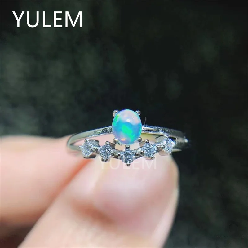 YULEM Classic Silver Opal Ring Wedding Excellent Brilliance Natural Opal Gemstone Ring Solid 925 Sterling Silver Opal Ring Gift