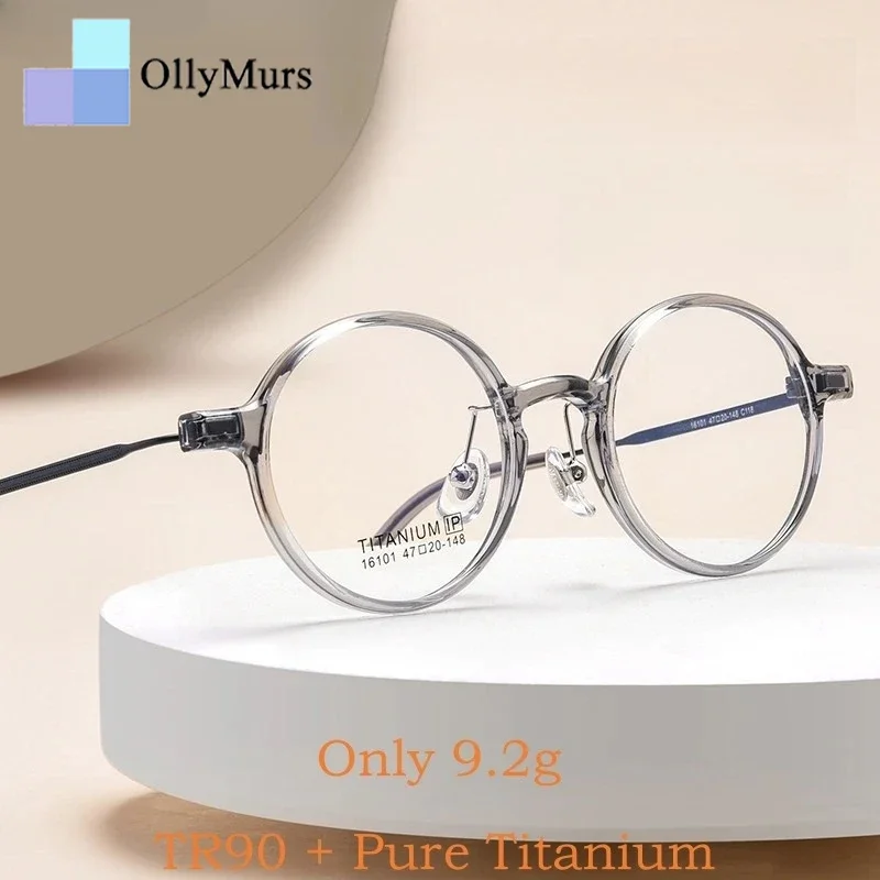 

OLLYMURS Сверхлегкие гибкие оправы для очков в стиле ретро из чистого титана для мужчин, маленькие очки, круглые оптические очки, фиолеты