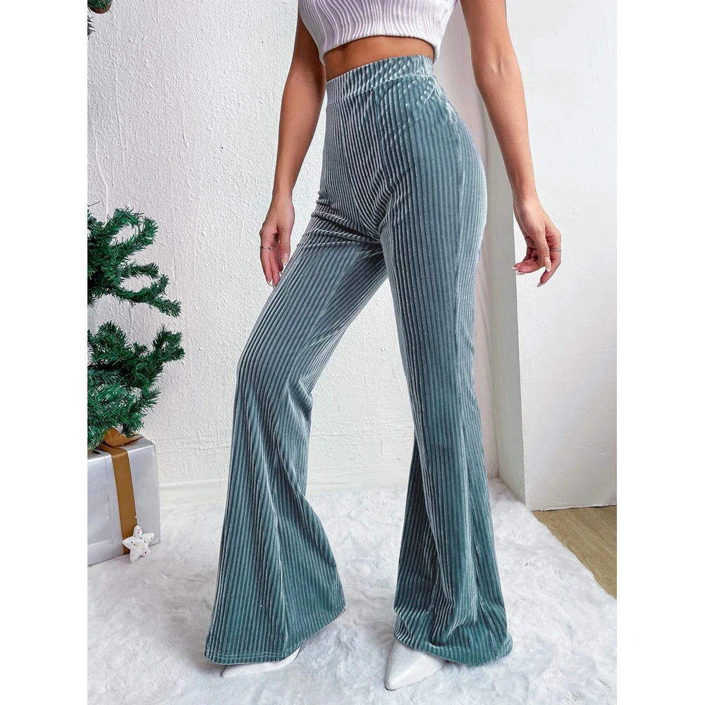 

High Waisted Flared Ribbed Corduroy Skinny Pants Female Casual Trousers Streetwear