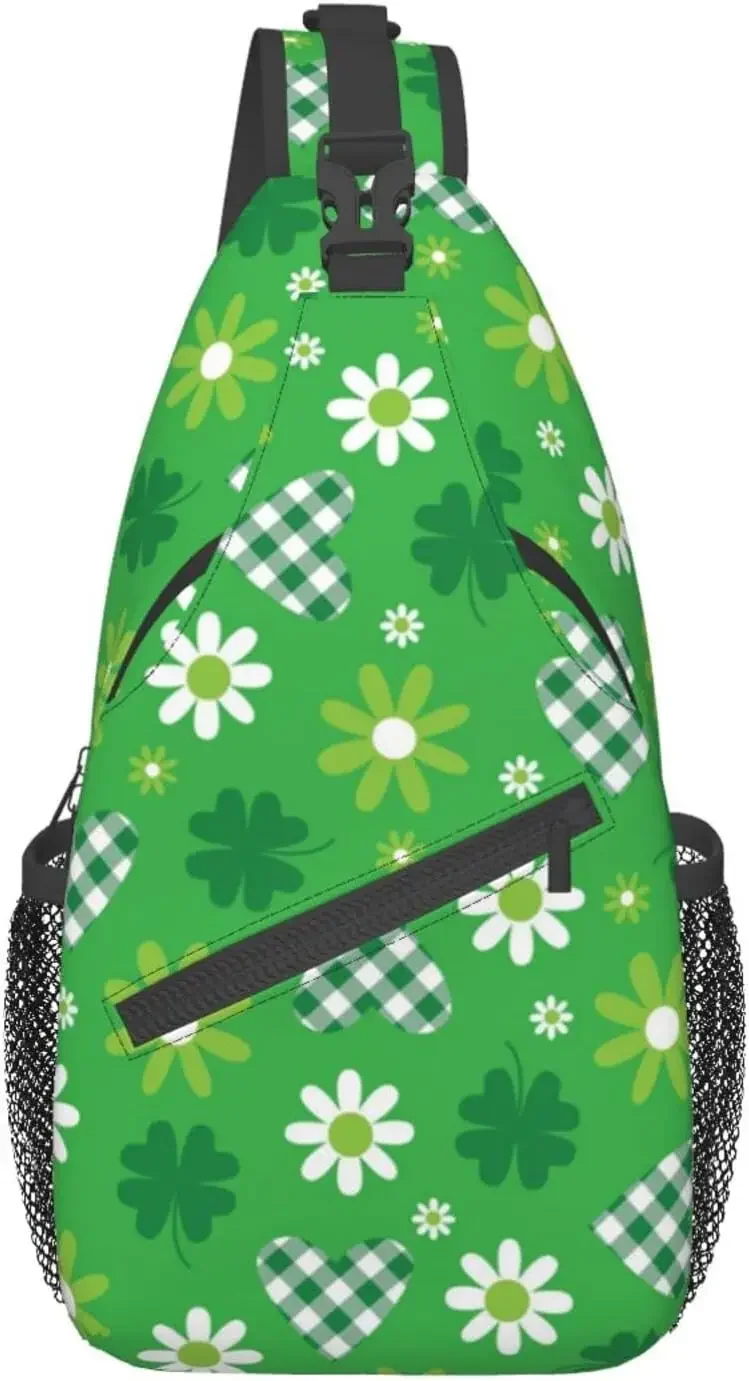 Schattige Groene Daisy St. Patrick 'S Day Crossbody Sling Rugzak Shamrocks Sling Bag Reizen Wandelen Borst Tas Dagrugzak Voor Mannen Vrouwen