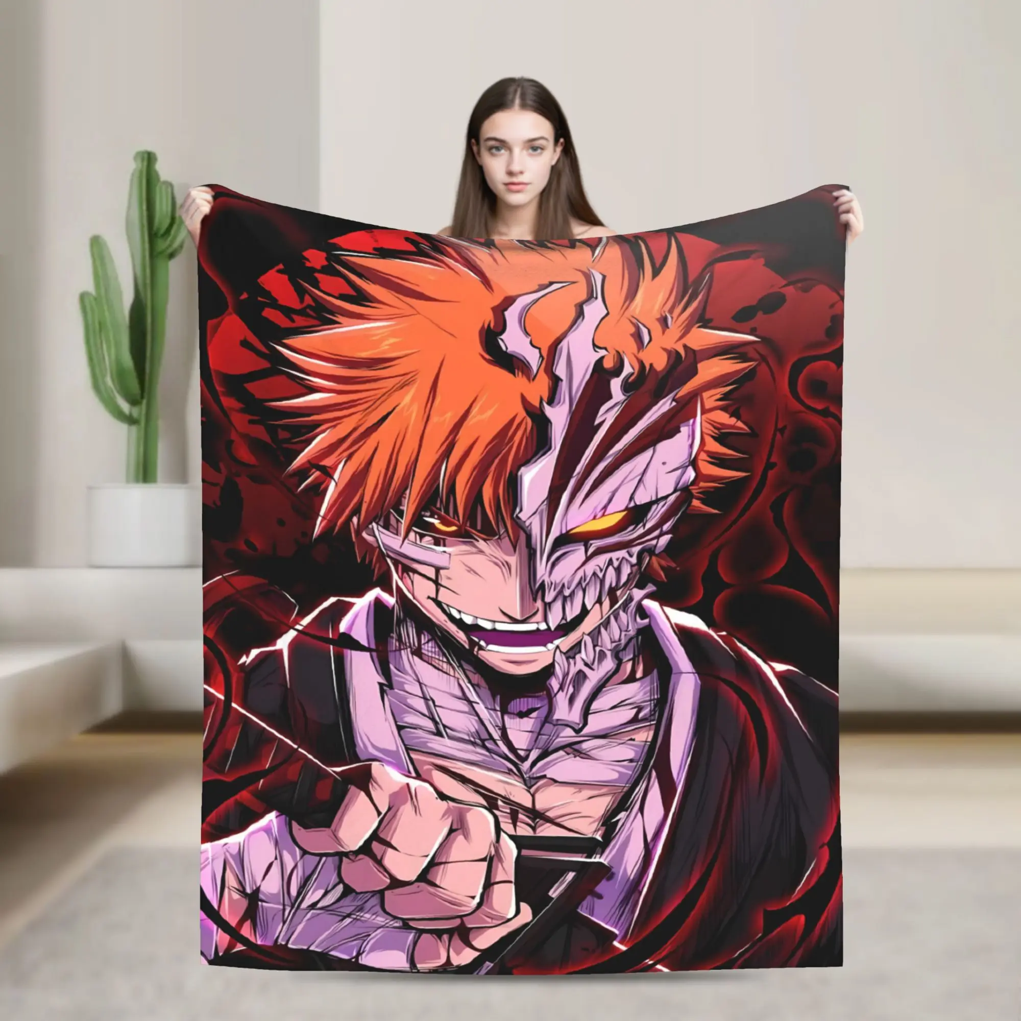 Ichigo Hollow Battle Rage Soft Blankets Bleached Travel Plush Bedding Throws Couch Chair Flannel Bedspread Sofa Bed Cover