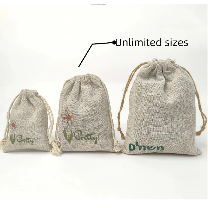 Natural Linen Gift Bags 5x7cm 7x9cm 9x12cm 50pcs/Lot Party Candy Jute Dust Sack Custom Logo Jewelry Pouch