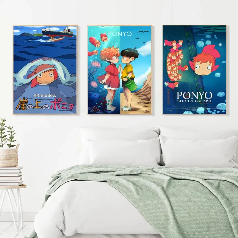 Classic Cartoon Movie Japanese Anime Ponyo on The Cliff Canvas Painting for Living Room Kids Decoration Home Decoration