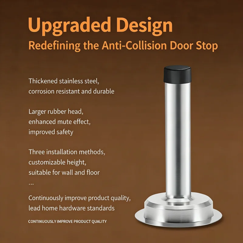 Heavy Duty Stainless Steel Extra Long Door Stop No Punch Anti-collision Door Stopper Rubber Buffer Door Position Limiter