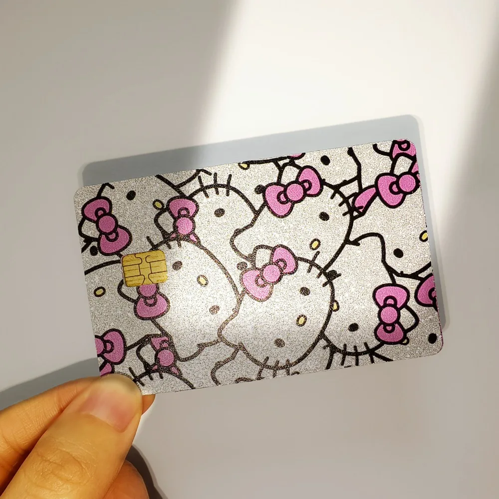 Kawaii Hello Kitty Y2k Debit Credit Skin Shiny Cover Stickers Anime Flash Diy Visa Card Anti-scratch Decor for Big Small No Chip