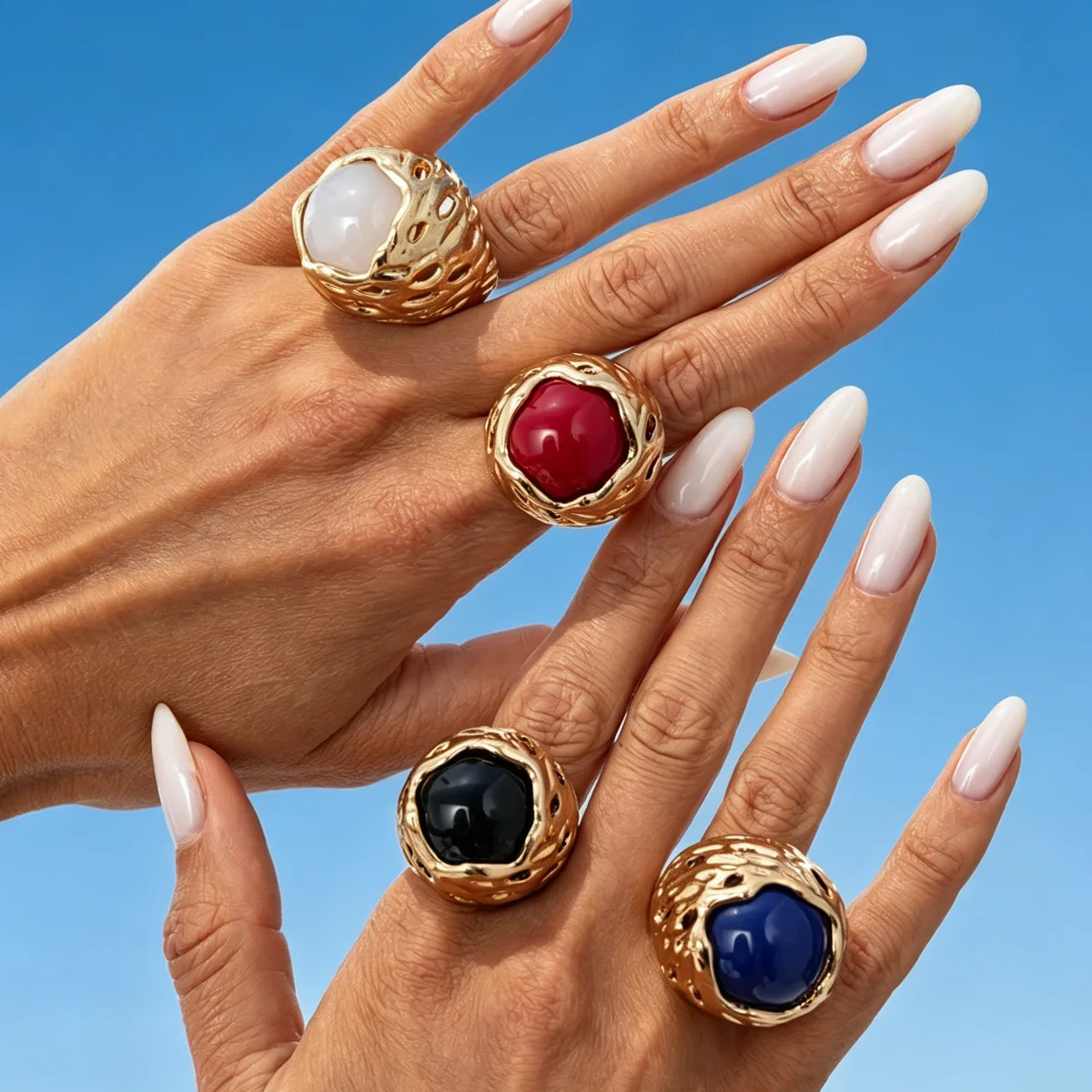 Exaggerated Irregular Textured Multicolor Metal Rings for Women Fashion Open Resin Ring Jewelry Beach Vacation Jewelry Gift