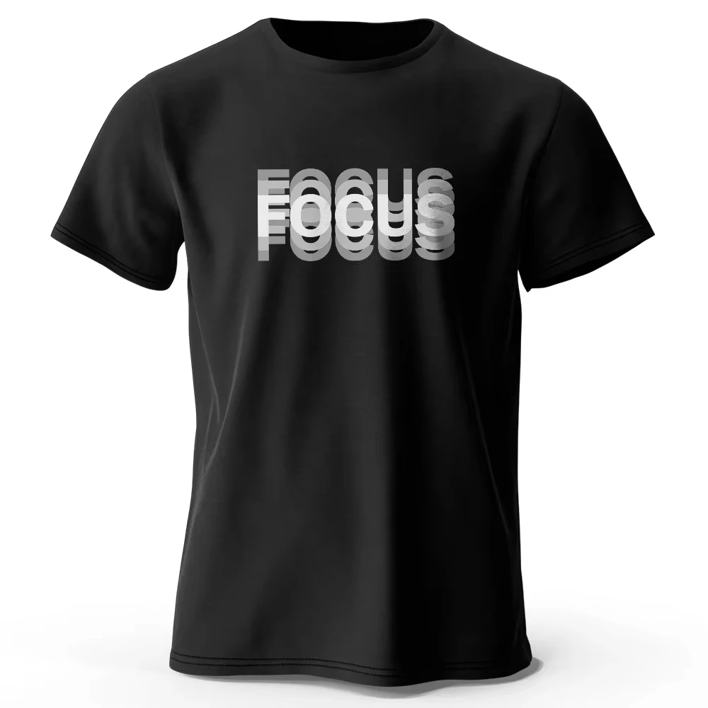 Focus Letter Minimalist Tee Unisex Oversized Lightweight Round Neck Casual Streetwear Tops for Men Women