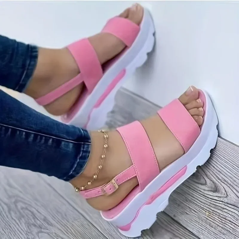 2024 Women Summer Platform Sandals Buckle Strap Open Toe Thick Bottom Punk Ladies Casual Flats Beach Shoes Sandalias De Mujer