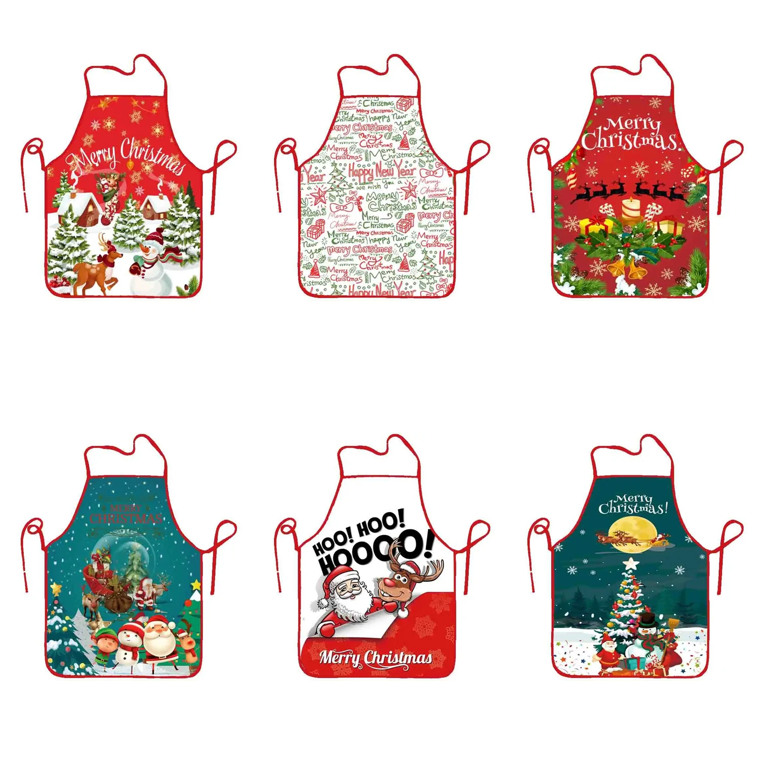 Christmas Apron 80*60cm - Santa Claus Snowman Elk Snowflake Color Printing Pattern, Household Xmas New Year Cartoon Decoration