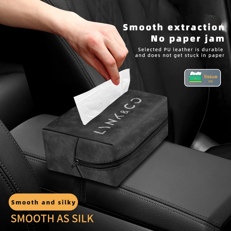 

Car Tissue Box For Lynk & Co 05 01 02 03 06 Car Center Console Armrest Napkin Box Sun Visor Backseat Tissue Case with Fix Strap