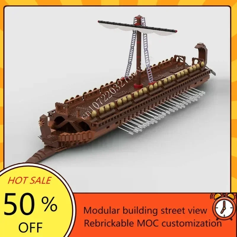 3722PCS MOCGreek Bireme Custom Puzzle Warship Model Technical Set DIY Assembly Creative Kids Puzzle Toy Xmas Gift