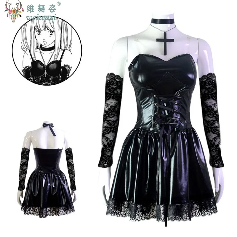 

Anime Halloween Costume Death Note Cosplay Costume Misa Amane Imitation Leather Sexy Dress necklace Uniform Outfit Fancy Dress