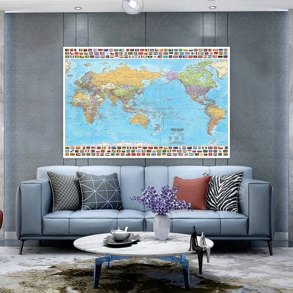 The World Map Decorativo Quadro Pendurado, Gráfico de Parede, Decoração, Material Escolar, Imagem Pôster, 120x80cm, 2012