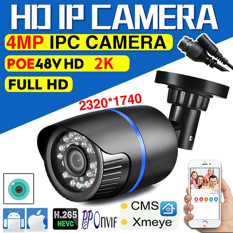 2K 48VPOE Onvif 4MP HD CCTV IP Camera 2.8mm 2.0MP FULL Digital h.265 Outdoor Security Waterproof IP66 Night Vision Xmeye ICSEE