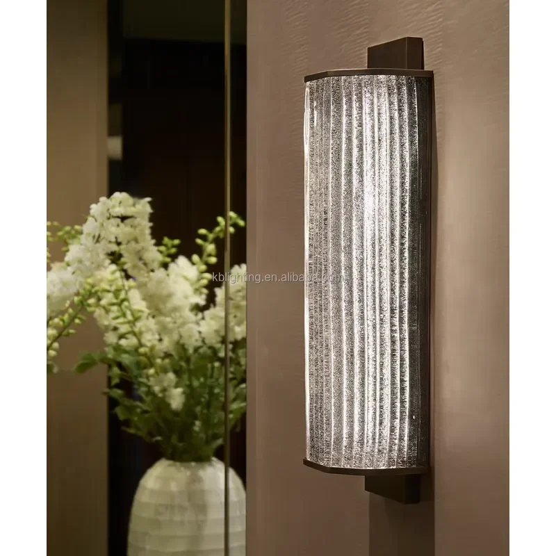 Style Restaurant Interior Hotel Villa Home Bedside Bathroom Decoration Brass Cylindrical Bubble Glass Wall Sconce