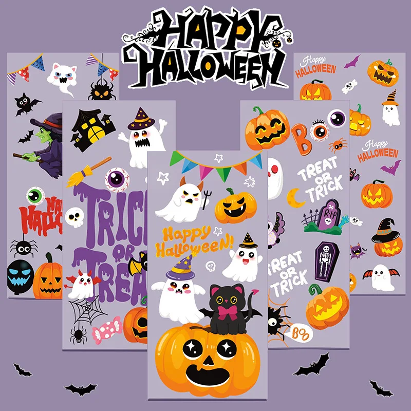 

50pcs Halloween Cute Ghost Flat Pocket Pumpkin Head Candy Gift Bags Chocolate Snack Packaging Bags Trick or Treat Party Supplies