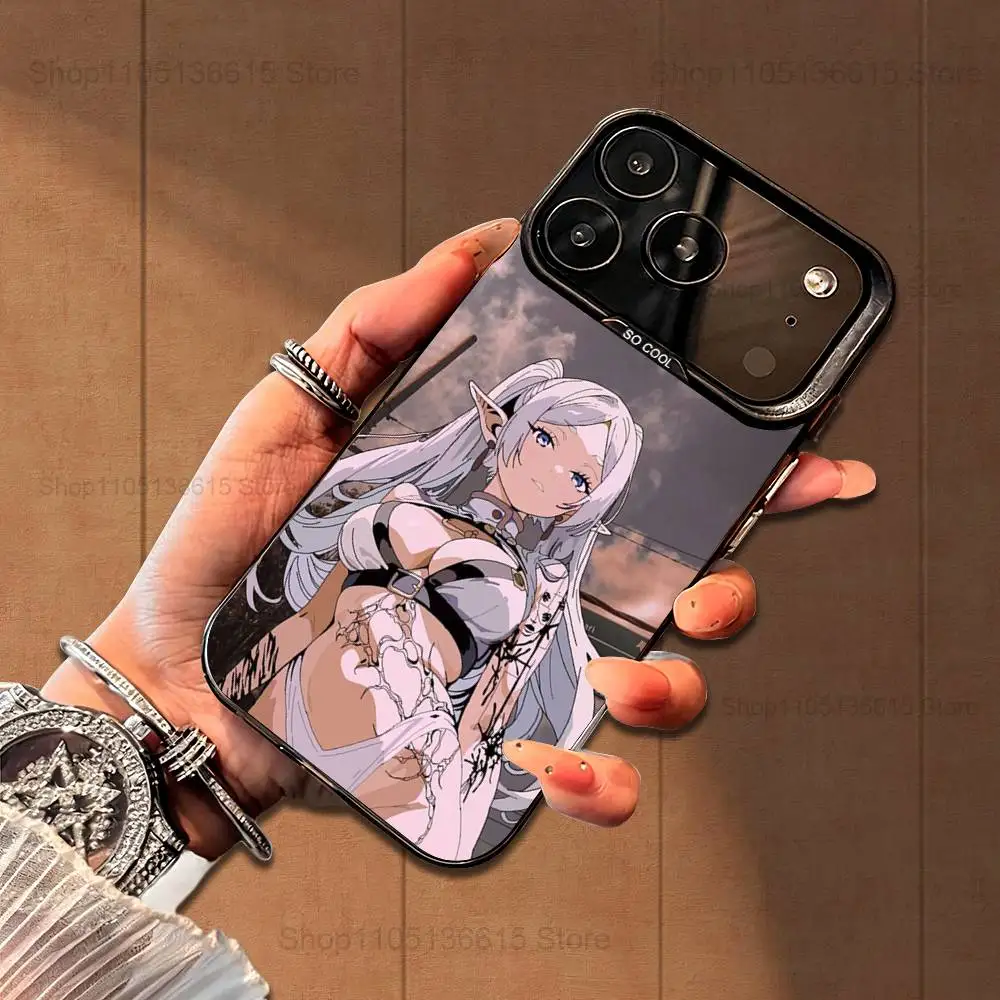 Capa de telefone animada f-freren fofa para iphone 16,15,14,17,13,12,11, mini, pro, se,xs, max, capa de silicone preta fosca